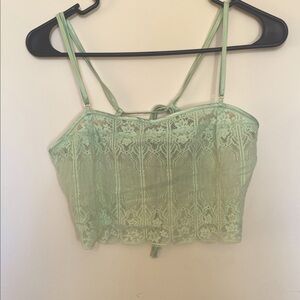 Mint Lace Sheer Strappy Crop Camisole Bralette Top Size M